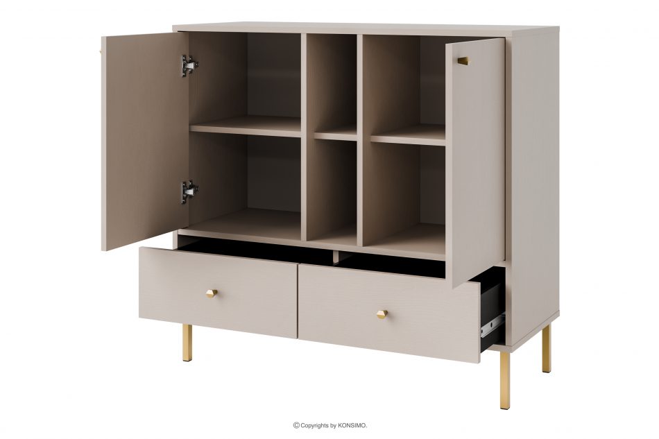 FLOREN Malá komoda 100 cm na zlatých nožičkách krémová krémová/zlatá - obrázok 2