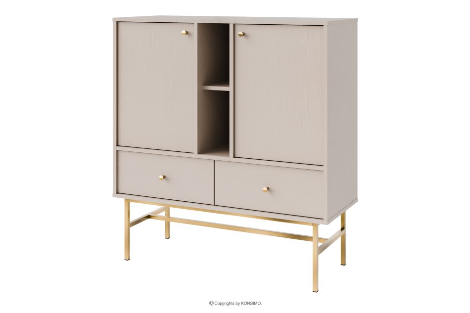 FLOREN Malá komoda 100 cm na vysokých nožičkách krémová/zlatá krémová/zlatá - obrázok 0