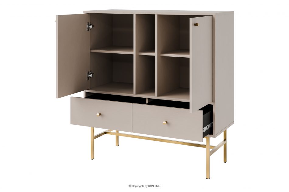 FLOREN Malá komoda 100 cm na vysokých nožičkách krémová/zlatá krémová/zlatá - obrázok 2