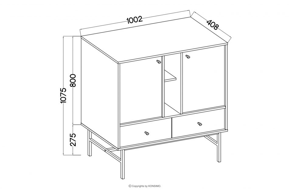 FLOREN Malá komoda 100 cm na vysokých nožičkách krémová/zlatá krémová/zlatá - obrázok 6