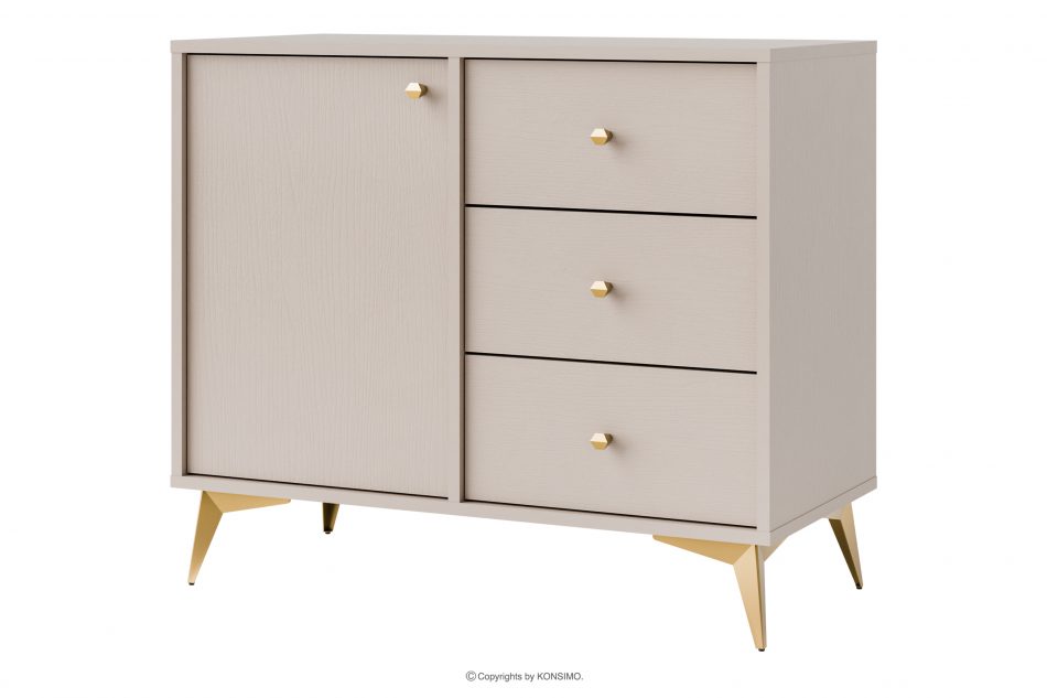FLOREN Úzka komoda na zlatých nožičkách krémová krémová/zlatá - obrázok 0