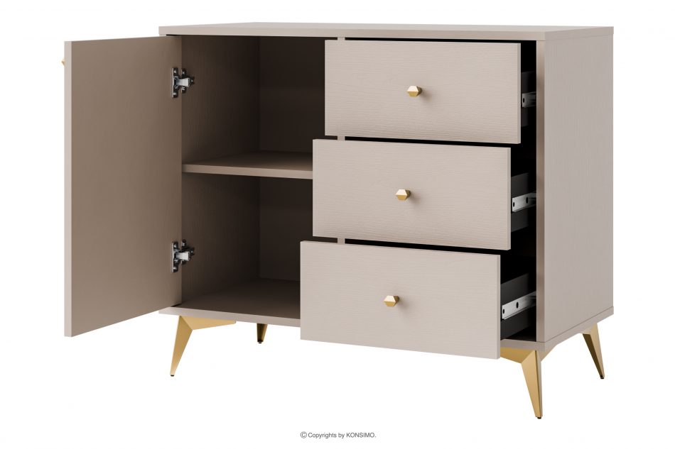 FLOREN Úzka komoda na zlatých nožičkách krémová krémová/zlatá - obrázok 2