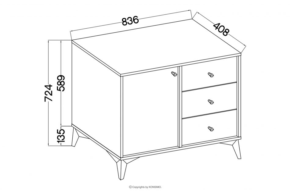 FLOREN Úzka komoda na zlatých nožičkách krémová krémová/zlatá - obrázok 6