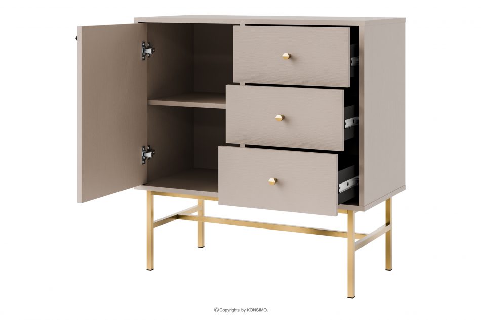 FLOREN Úzka komoda na vysokých nožičkách krémová/zlatá krémová/zlatá - obrázok 2