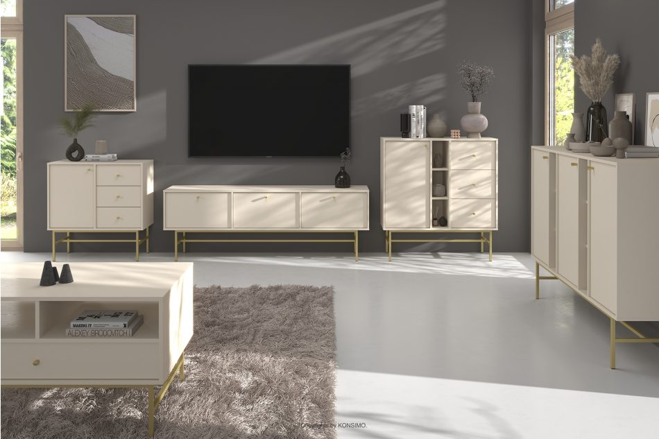 FLOREN Úzka komoda na vysokých nožičkách krémová/zlatá krémová/zlatá - obrázok 5