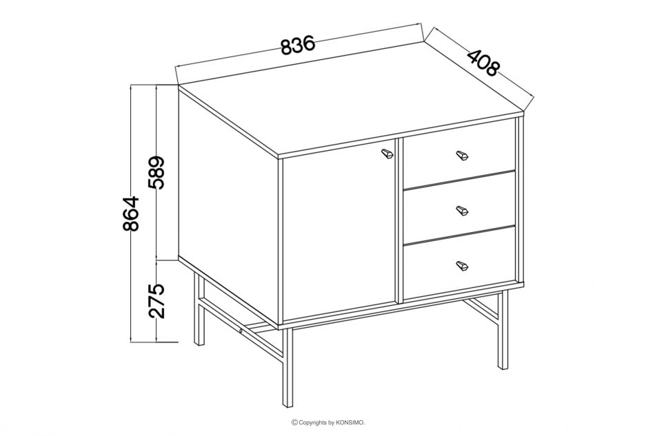 FLOREN Úzka komoda na vysokých nožičkách krémová/zlatá krémová/zlatá - obrázok 6