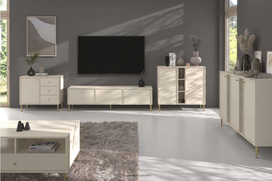 FLOREN Úzka komoda na zlatých nožičkách krémová krémová/zlatá - obrázok 4