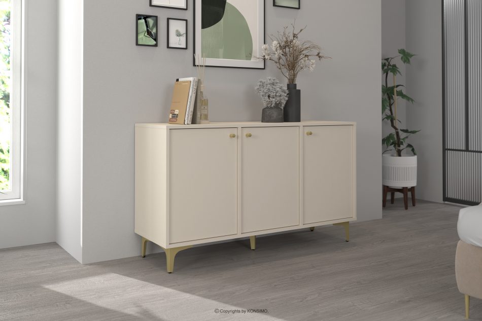 FLOREN Krémová komoda so zlatými nožičkami moderná krémová/zlatá - obrázok 1