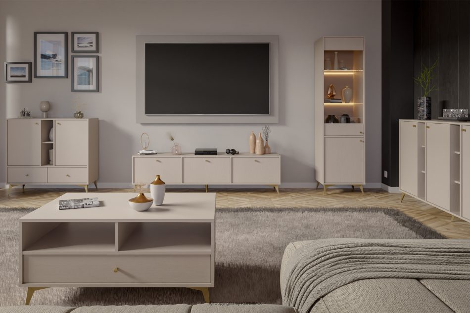 FLOREN Krémová komoda so zlatými nožičkami moderná krémová/zlatá - obrázok 7