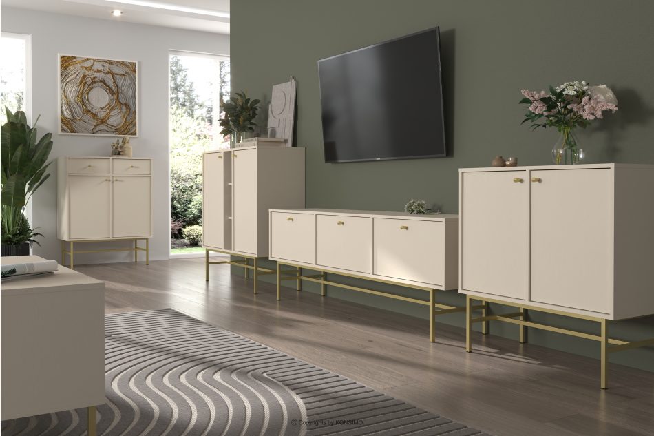 FLOREN Krémová komoda so zlatými nožičkami v modernom štýle krémová/zlatá - obrázok 1