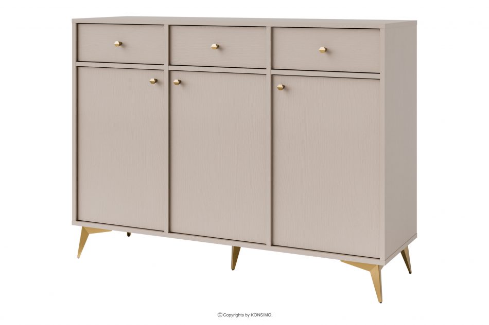 FLOREN Široká krémová komoda so zlatými nožičkami moderná krémová/zlatá - obrázok 0