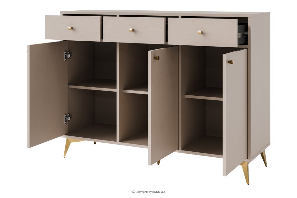 FLOREN Široká krémová komoda so zlatými nožičkami moderná krémová/zlatá - obrázok 2