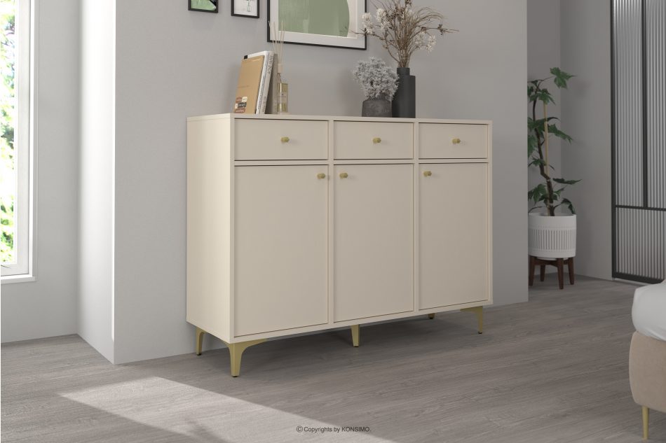 FLOREN Široká krémová komoda so zlatými nožičkami moderná krémová/zlatá - obrázok 1