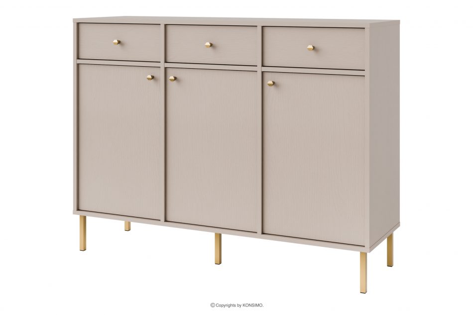 FLOREN Široká krémová komoda so zlatými nožičkami moderná krémová/zlatá - obrázok 0