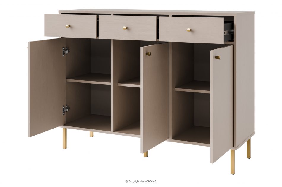 FLOREN Široká krémová komoda so zlatými nožičkami moderná krémová/zlatá - obrázok 2