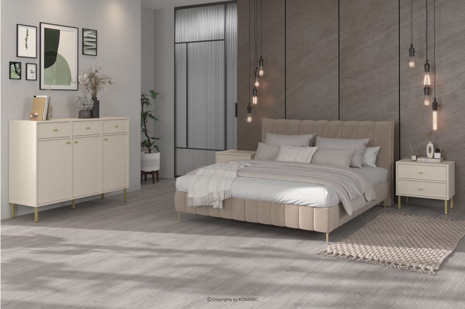 FLOREN Široká krémová komoda so zlatými nožičkami moderná krémová/zlatá - obrázok 1