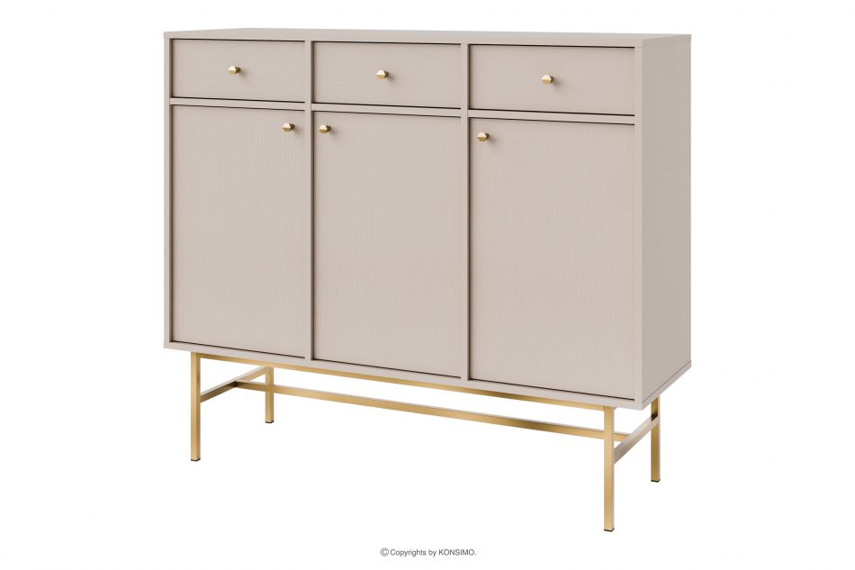 FLOREN Široká krémová komoda so zlatými nožičkami v modernom štýle krémová/zlatá - obrázok 0