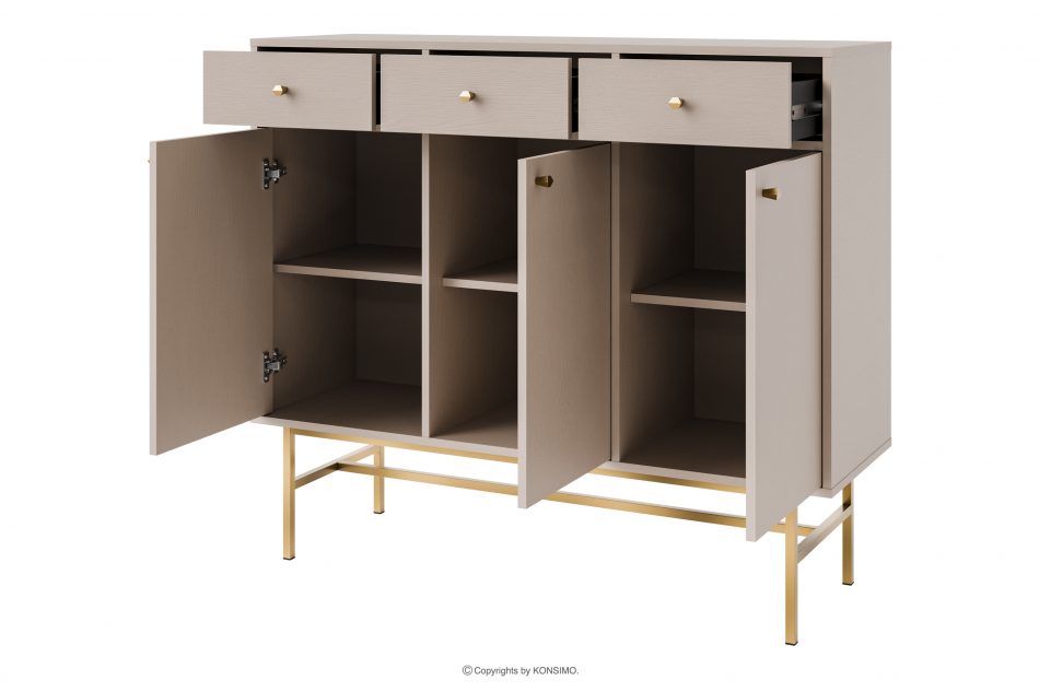 FLOREN Široká krémová komoda so zlatými nožičkami v modernom štýle krémová/zlatá - obrázok 2