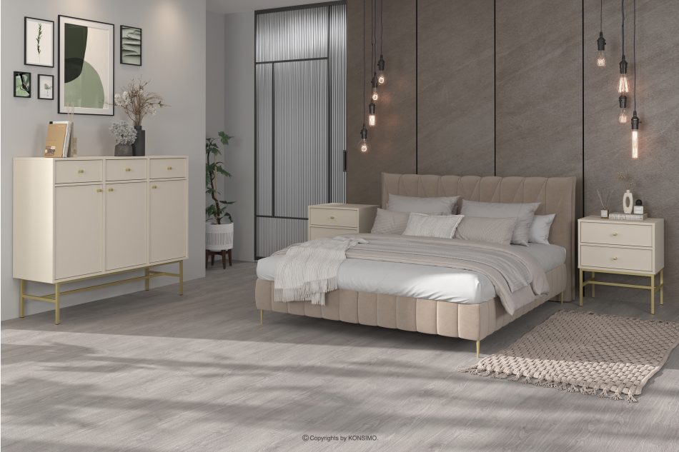 FLOREN Široká krémová komoda so zlatými nožičkami v modernom štýle krémová/zlatá - obrázok 1