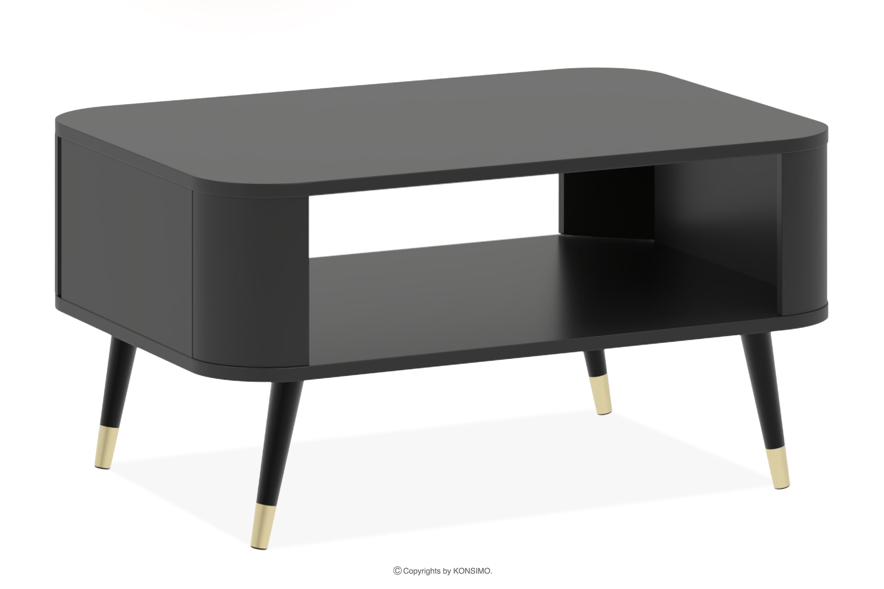 Moderný konferenčný stolík na zlatých nohách čierny