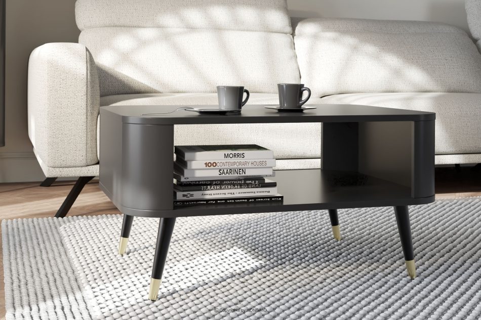 LONA Moderný konferenčný stolík na zlatých nohách čierny čierna - obrázok 1