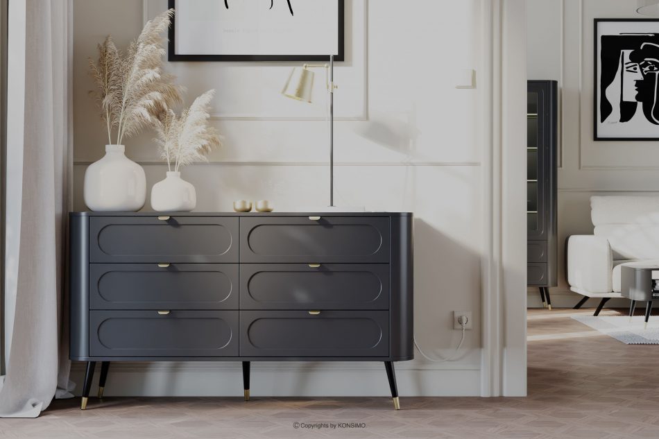 LONA Zaoblená široká komoda čierna čierna - obrázok 1