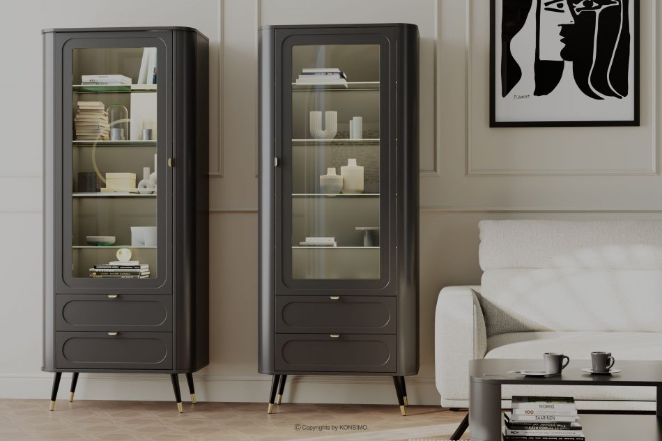 LONA Zaoblená vitrína na vysokých nohách čierna čierna - obrázok 1