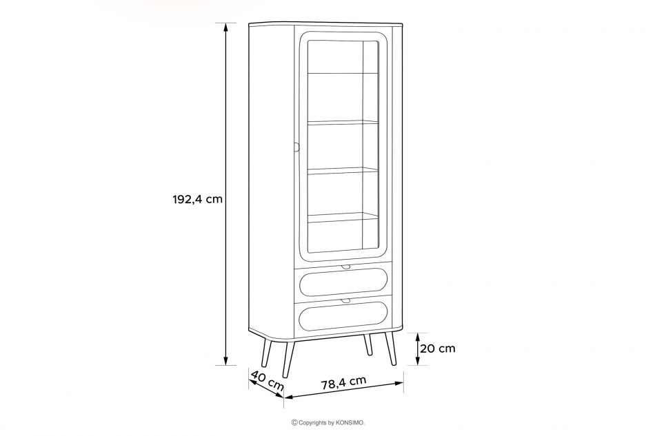 LONA Zaoblená vitrína na vysokých nohách čierna čierna - obrázok 3