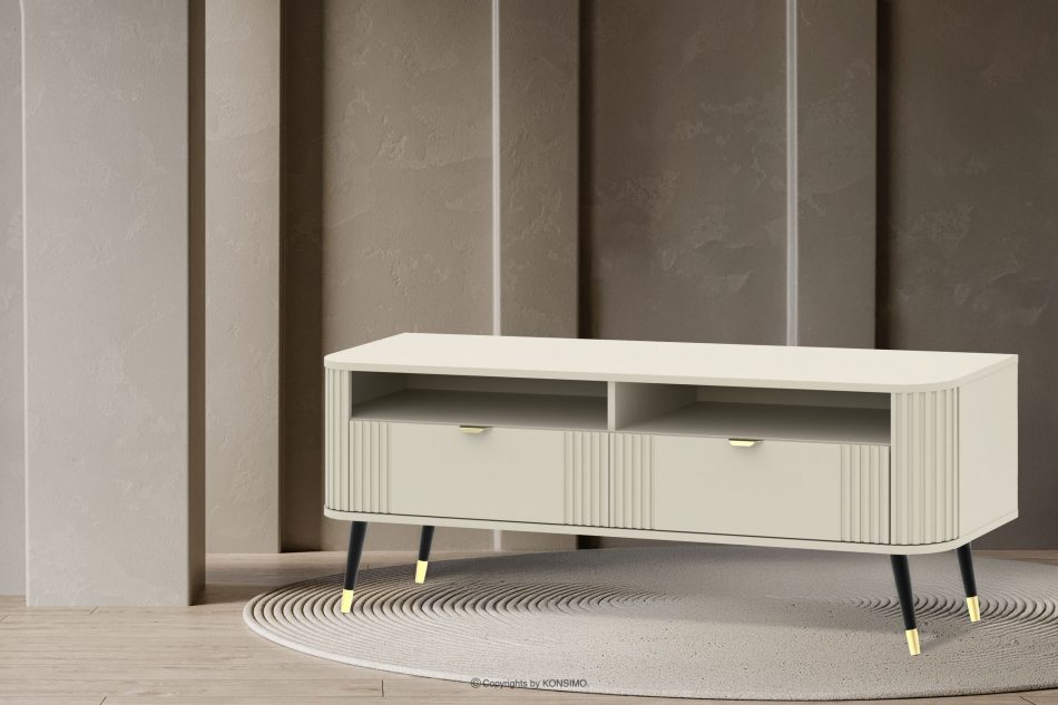 PURA Rýhovaná skrinka RTV krémovej farby krémová - obrázok 1