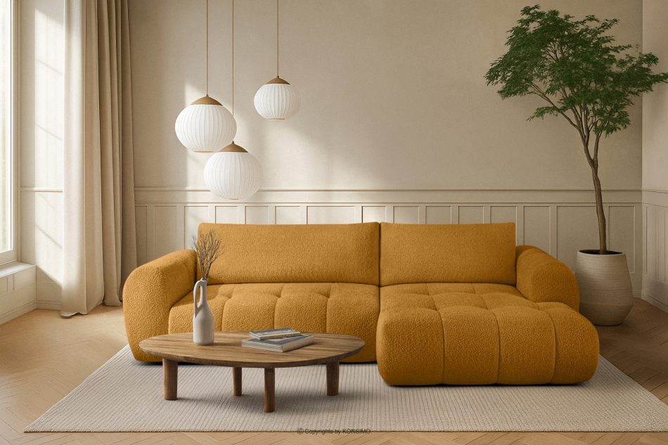 LIRA Rohová pohovka v japandi štýle v látke boucle medová vpravo medová - obrázok 21