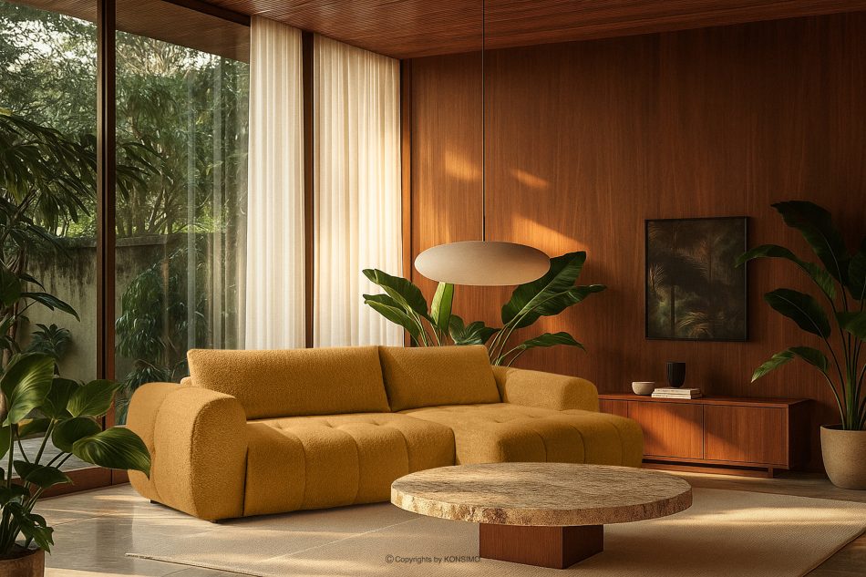 LIRA Rohová pohovka v japandi štýle v látke boucle medová vpravo medová - obrázok 22