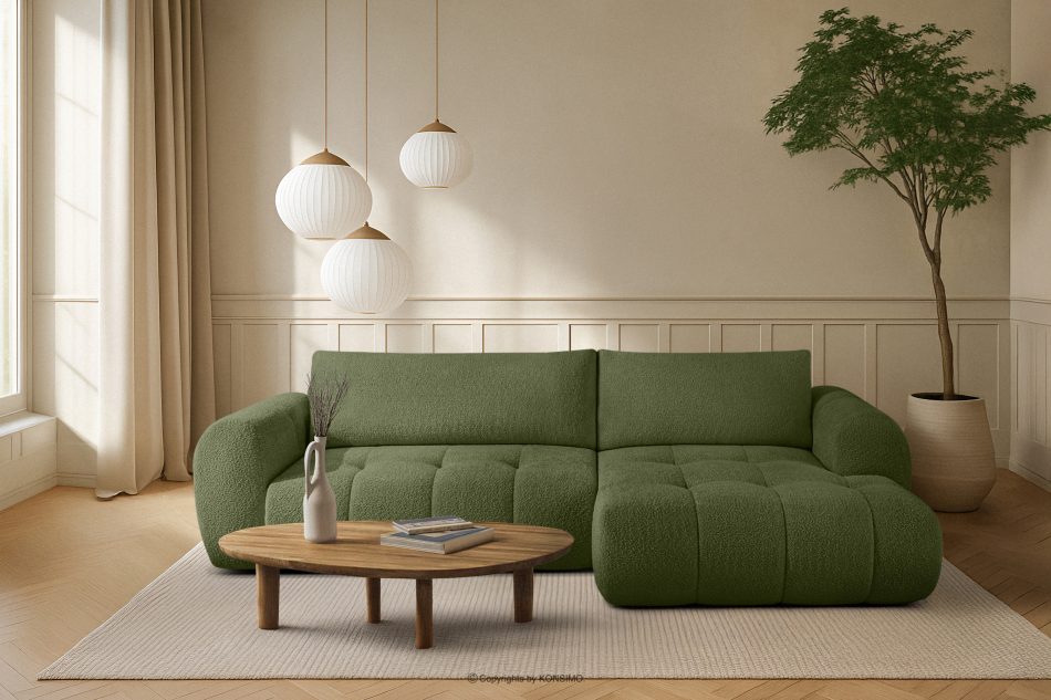 LIRA Rohová pohovka v japandi štýle boucle látka olivová vpravo olivová - obrázok 21