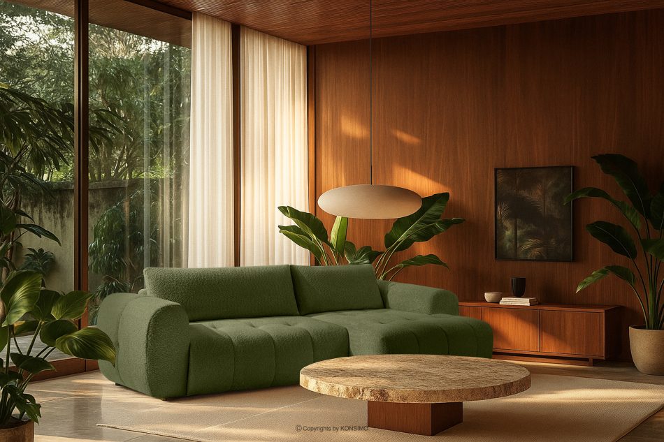 LIRA Rohová pohovka v japandi štýle boucle látka olivová vpravo olivová - obrázok 22