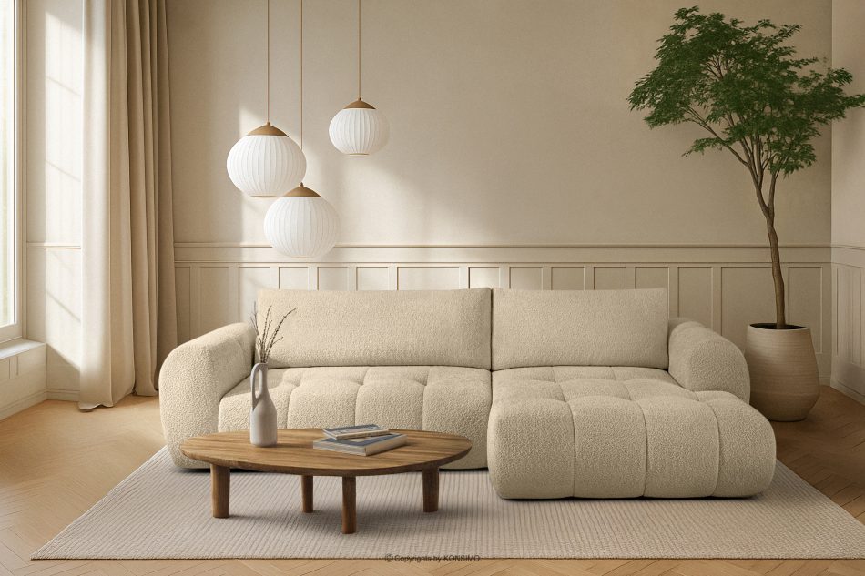 LIRA Rohová pohovka z boucle tkaniny svetlo béžovej farby vpravo svetlo béžová - obrázok 21