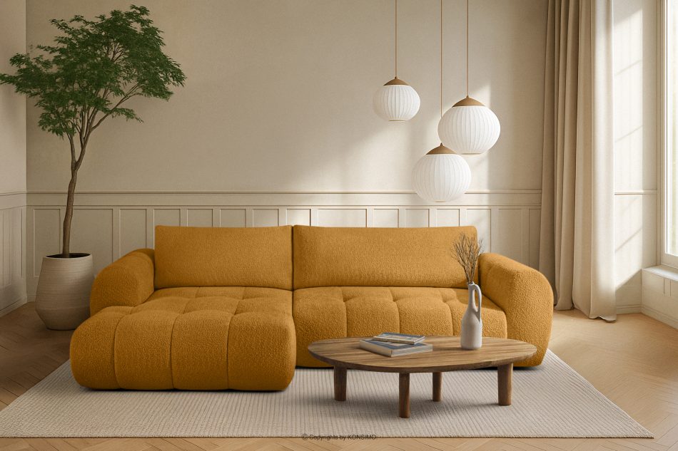 LIRA Rohová pohovka v japandi štýle s látkou boucle medová vľavo medová - obrázok 21