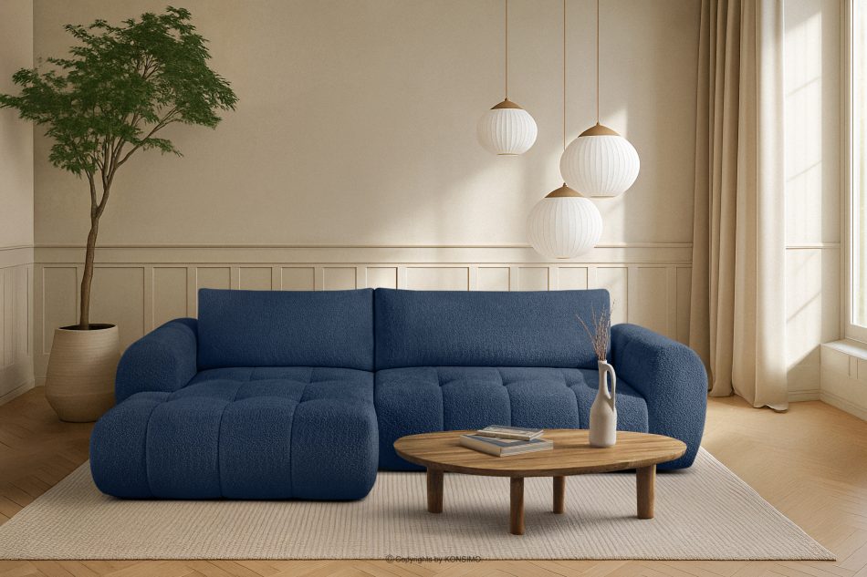 LIRA Rohová pohovka v japandi štýle boucle látka tmavomodrá vľavo tmavomodrá - obrázok 21