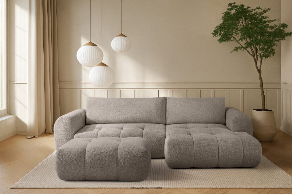 LIRA Pravá rohová pohovka a puf z látky boucle sivej farby sivá - obrázok 25