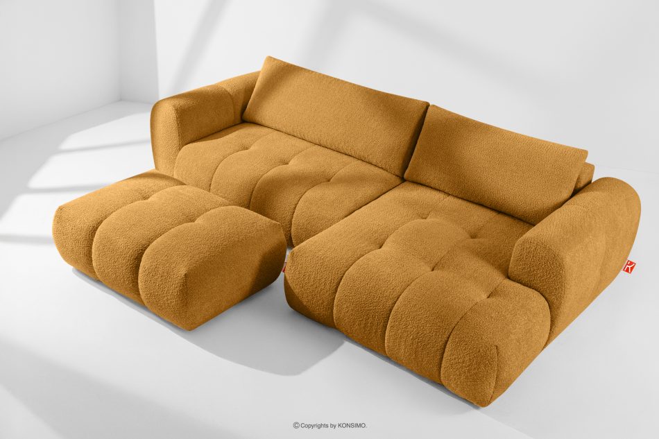 LIRA Pravá rohová pohovka a puf z látky boucle medový medová - obrázok 1