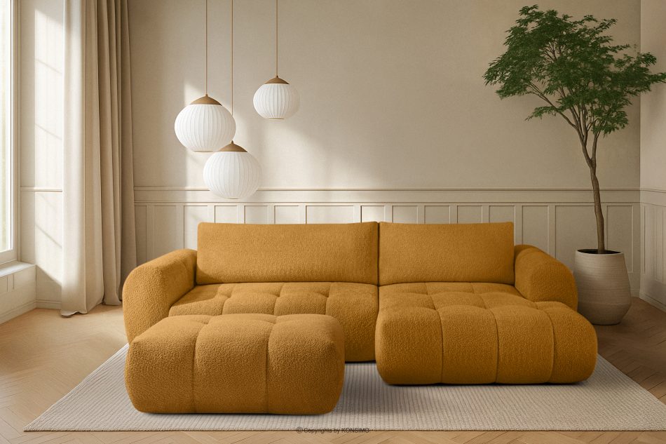 LIRA Pravá rohová pohovka a puf z látky boucle medový medová - obrázok 25