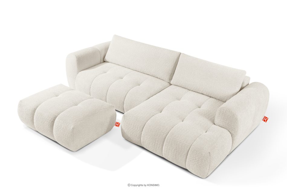 LIRA Pravá rohová pohovka a puf z látky boucle bielej farby biela - obrázok 2