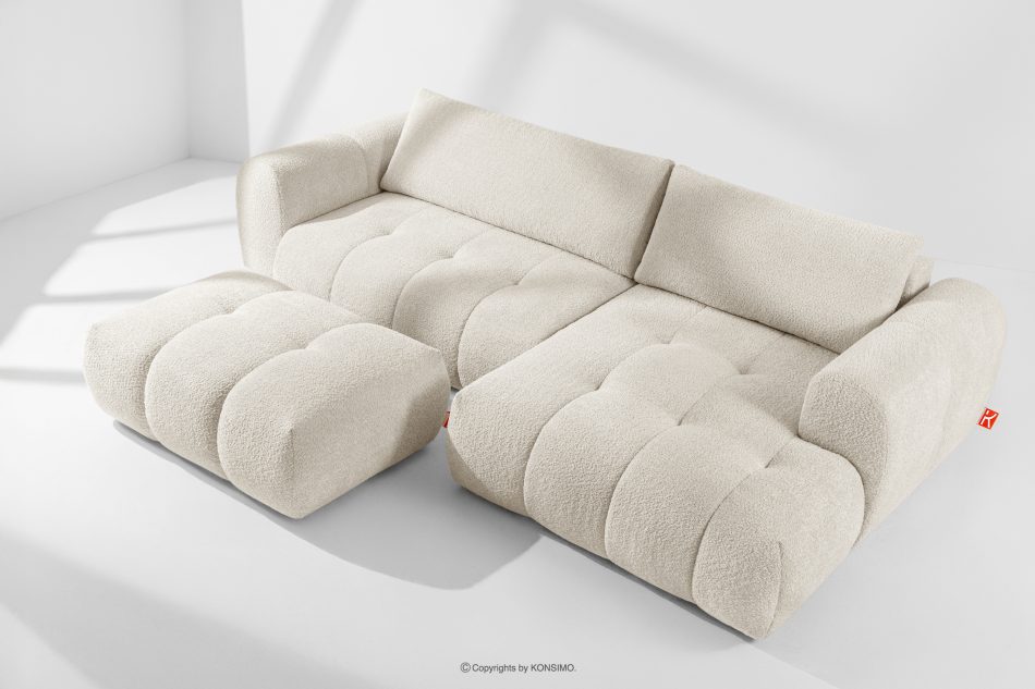 LIRA Pravá rohová pohovka a puf z látky boucle bielej farby biela - obrázok 1