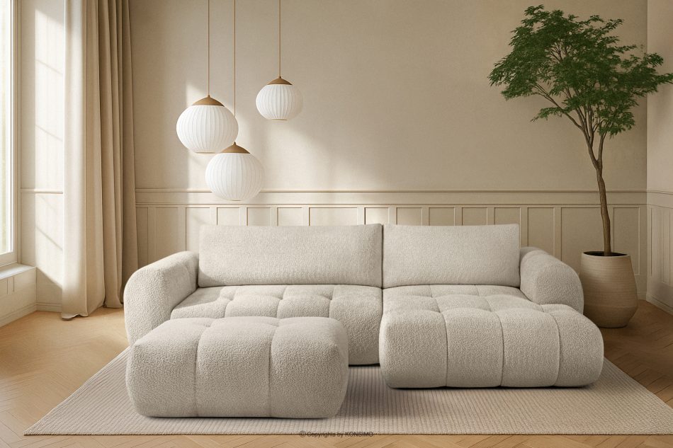 LIRA Pravá rohová pohovka a puf z látky boucle bielej farby biela - obrázok 25