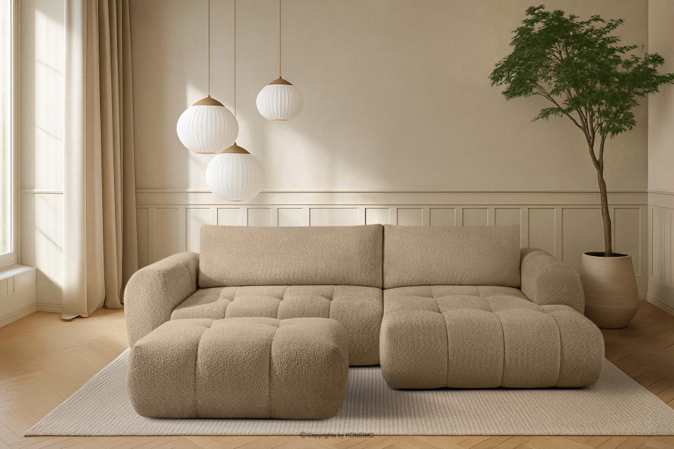 LIRA Pravá rohová pohovka a puf z látky boucle béžovej farby béžová - obrázok 25