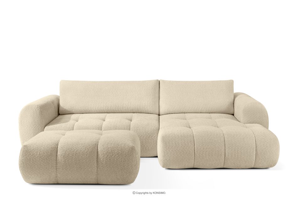 LIRA Pravá rohová pohovka a puf z bucle tkaniny svetlo béžovej farby svetlo béžová - obrázok 0