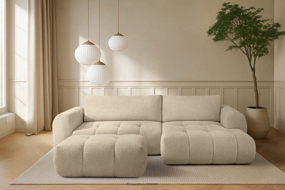 LIRA Pravá rohová pohovka a puf z bucle tkaniny svetlo béžovej farby svetlo béžová - obrázok 25