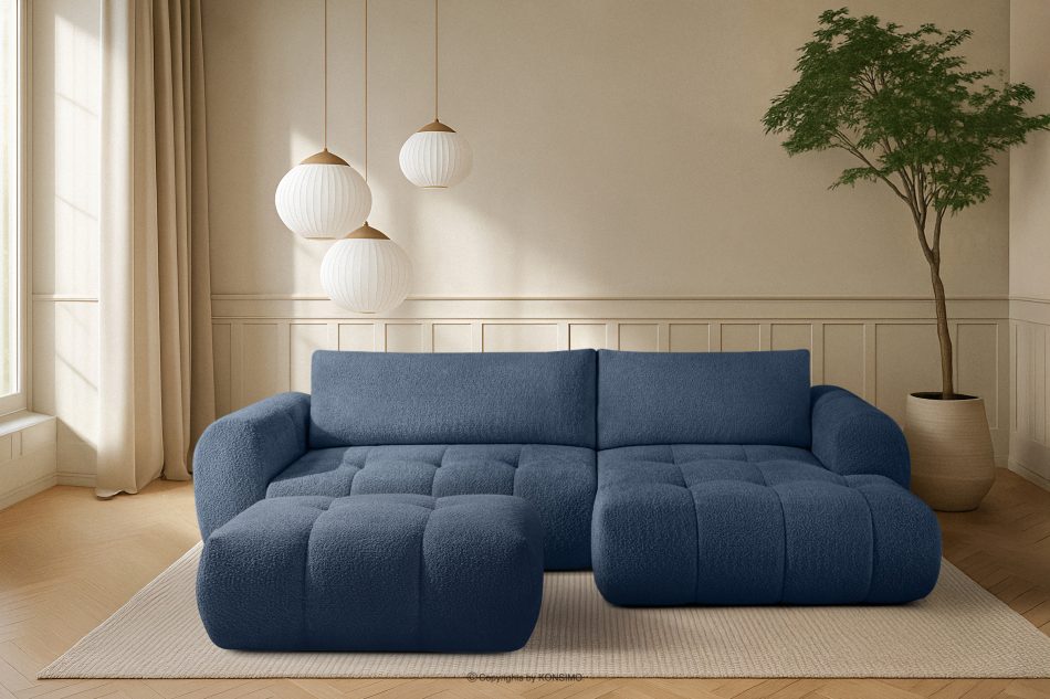 LIRA Pravá rohová pohovka a puf z látky boucle námornícka modrá tmavomodrá - obrázok 25