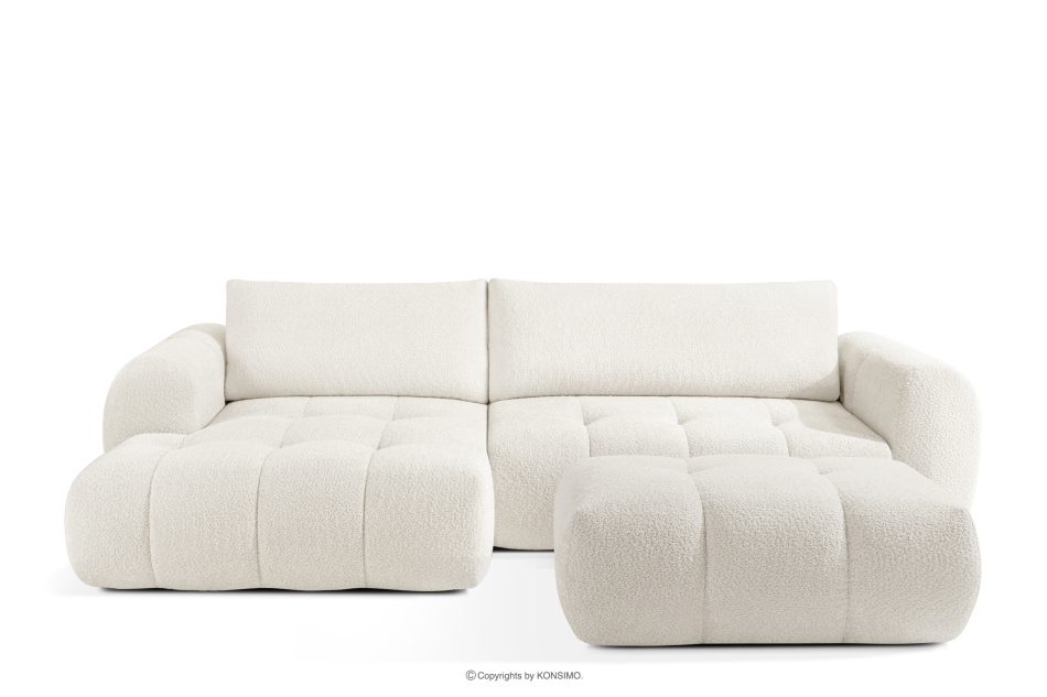 LIRA Pravá rohová pohovka a puf z látky boucle biela biela - obrázok 0
