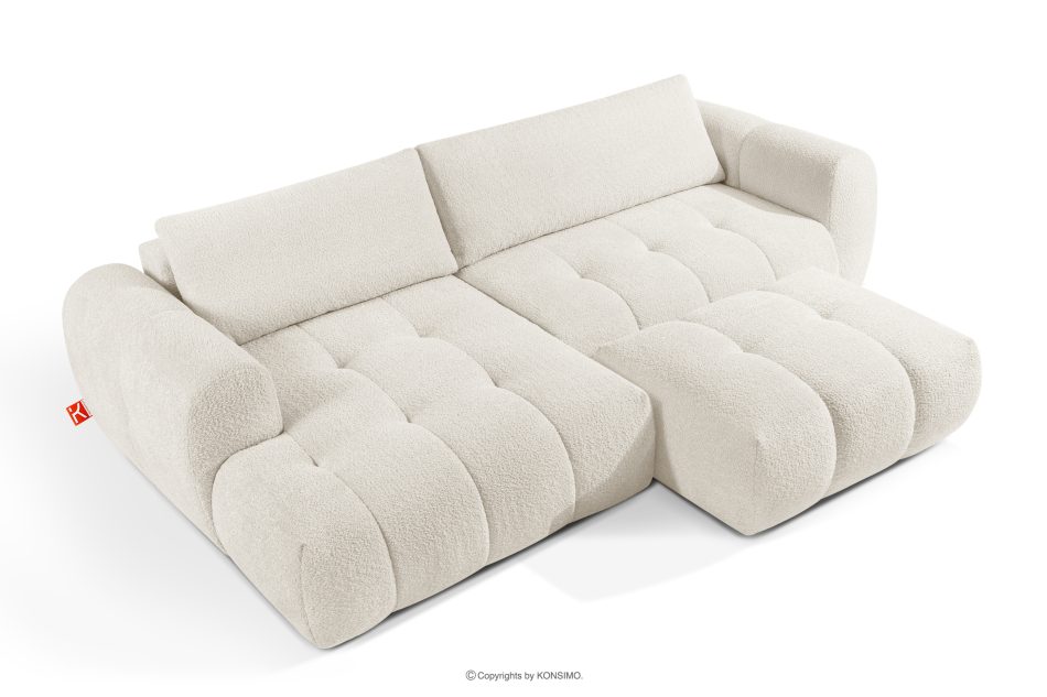 LIRA Pravá rohová pohovka a puf z látky boucle biela biela - obrázok 3