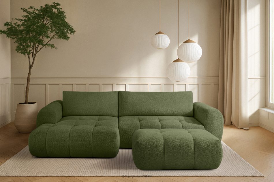 LIRA Pravá rohová pohovka a puf z látky boucle olivová olivová - obrázok 25