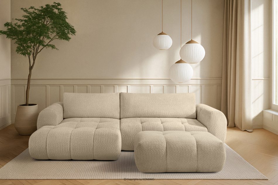 LIRA Pravá rohová pohovka a puf z látky boucle svetlo béžová svetlo béžová - obrázok 25